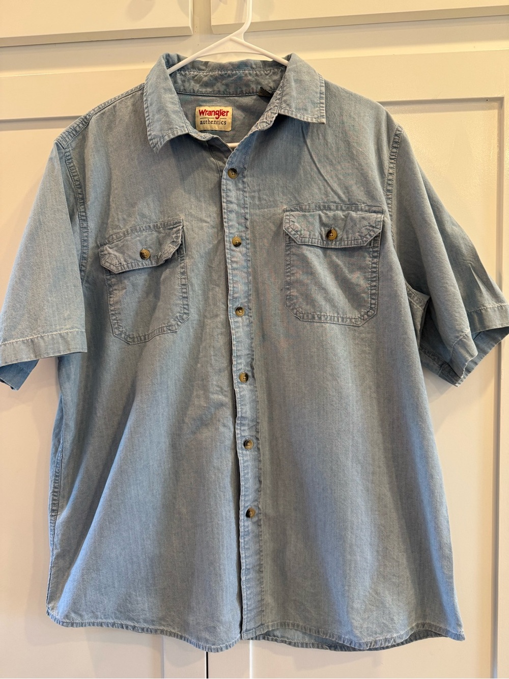 Wrangler Authentics Men’s L Chambray Shirt Short Sleeve Western Workwear